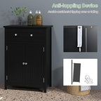 LOKO Bathroom Floor Cabinet, Kitchen Storage Cabinet with 1 Drawer, 2 Doors & 3-Position Adjustable Shelf, 2-Door Floor Storage Cabinet for Bathroom, Living Room, Entryway (Black)
