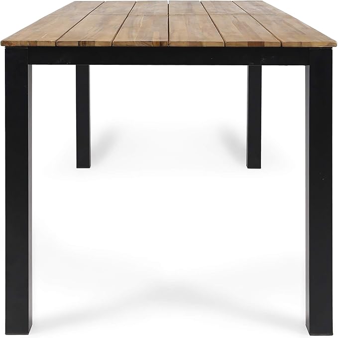 Christopher Knight Home Zak Outdoor 71" Acacia Wood Dining Table, Teak Finish, Black