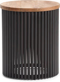 SIMPLIHOME Demy Metal and Wood Accent Table - 18 inch Wide Solid Metal Round End Table in Natural and Black, Industrial Side Table or Coffee Table for Living Room with Compact Design, Assembled