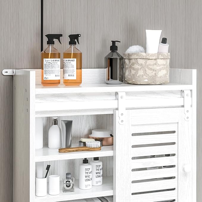 IRONCK Over The Toilet Storage Rack with Cabinet and Drawer, 6 Tier Bathroom Organizer Shelves Space Saver with Adjustable Shelf, Sliding Door, Paper Hook, White