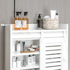 IRONCK Over The Toilet Storage Rack with Cabinet and Drawer, 6 Tier Bathroom Organizer Shelves Space Saver with Adjustable Shelf, Sliding Door, Paper Hook, White