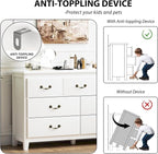 White Dresser for Bedroom, Modern 7 Drawer Double Dresser with Vintage Gold Antique Handles, Chest of Drawers for Bedroom, Antique White