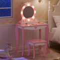 TOLEAD Girls Vanity with Lights, Mirror and Stool, Kids Make Up Vanity Set with Storage Space, Wing Pattern for Little Girls, Toddler Princess Makeup Dressing Table with Chair Set, Pink