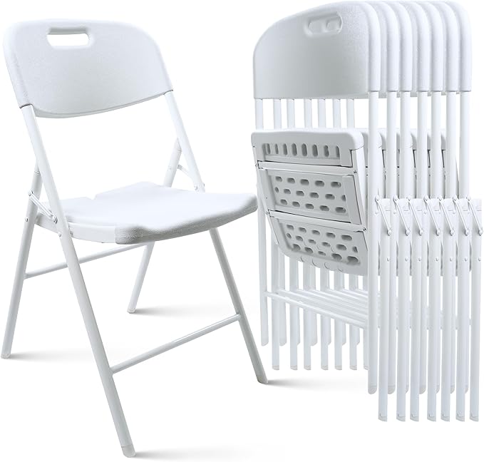8 Pack Folding Chair, 700 lb Weight Capacity,Indoor/Outdoor Heavy Duty Foldable Chairs for Restaurants, Kitchens, Picnics, Races, Parties & Weddings. (8, White)