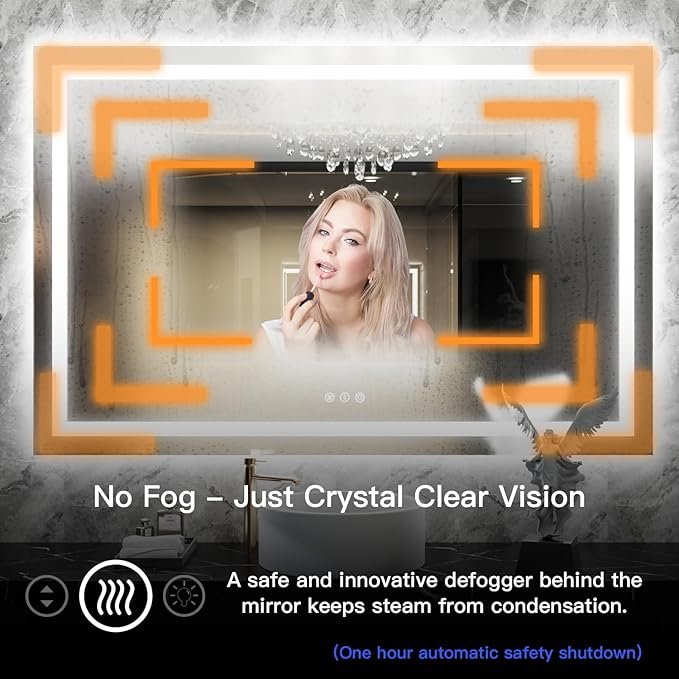 ISKM 50'' x 30'' LED Mirror for Bathroom Lighted Vanity Mirror for Wall Front Lights + Backlit LED Bathroom Mirror Anti-Fog Tempered Glass ETL Listed