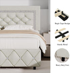 BarnFurin Queen Bed Frame with Diamond Tufted Headboard, Faux Leather Upholstered Bed with Wooden Slats Support, No Box Spring Needed, Mattress Foundation, Easy Assembly, Cream