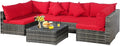 Tangkula 7 Pieces Patio Rattan Furniture Set, Patiojoy Outdoor Conversation Set with Cushions and Tempered Glass Coffee Table, All-Weather Sectional Sofa Set for Garden, Lawn, Backyard (Red)