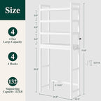 Smiry Over The Toilet Storage Cabinet, 4-Tier Bamboo Bathroom Organizers with Adjustable Shelf & 4 Hooks, Space Saving Shelf Rack for Bathrooms, Laundry Room, Balcony, White