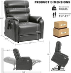 EONIX Wide Lay Flat Power Lift Recliner Chair for Elderly, Heavy Duty Oversized Breathable Faux Leather Lift Chairs Recliner Sofa with Heat and Massage and Charging Ports, Grey