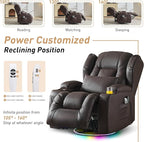 Power Swivel Rocker Recliner Chairs, Electric Wall Hugger Reclining Sofa with Massage & Heat, Comfy Theater Seating Single Sofa with LED Light/USB/Type-C Ports (Leather Brown, Single Chair)