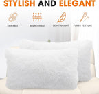 Cheer Collection Throw Pillows for Couch and Bed, Soft Shaggy Throw Pillows with Inserts Included, Cozy Long Hair Faux Fur Pillows - Set of 2-12" x 20" - White