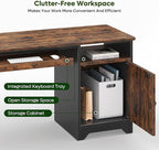 Bestier Office Desk with Keyboard Tray, 47 inch Industrial Computer Desk with Storage, Reversible Executive Desk with File Cabinet for Home Office Bedroom, Rustic Brown