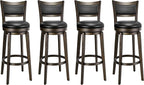 PrimeZone Swivel Bar Stools Set of 4, 34 Inch Extra Tall Bar Height Barstools, Black Faux Leather Bar Stool with High Backrest, Solid Wood Leg, Wrap-Around Footrest, Counter Stools for Pub
