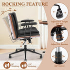 Home Office Desk Chair with Armrests & Wheels, Modern Walnut Swivel Rolling Executive Task Chair, PU Leather Vanity Chair with Lumbar Support, Height Adjustable Ergonomic Computer Chair (Black)
