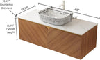 48 Inch Bathroom Vanity with Sink, Floating Fluted Vanity with Vessel Sink, Modern Wall Mounted Bathroom Vanity Cabinet with 2 Doors, Oval Marble Vessel Ceramic Sink & Sintered Stone Top, Oak