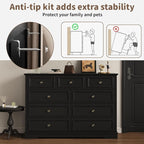 Dresser for Bedroom, 51" Wide Wood 9 Drawers Dresser with Storage, Retro Design Chest of Drawers for Bedroom, Living Room, Dressing Room, Hallway, Black