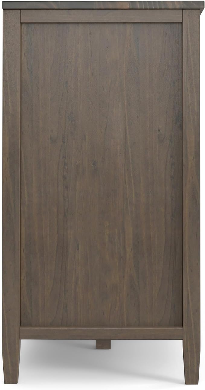 SIMPLIHOME Ela Solid Wood 60 inch Wide Transitional Wide Storage Cabinet in Smoky Brown for The Living Room, Entryway and Family Room