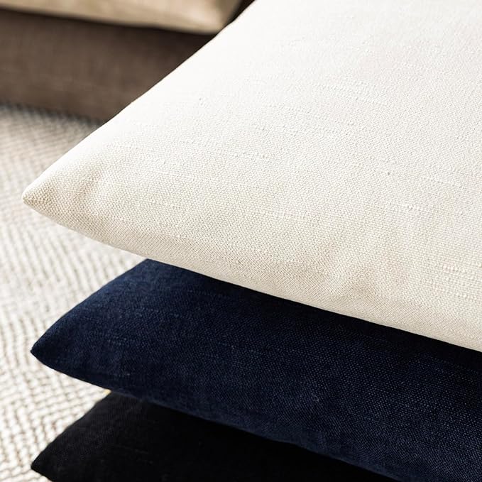 Foindtower Pack of 2 Soft Textured Throw Decorative Pillow Covers Square Accent Solid Cushion Cover Cozy Neutral Farmhouse Pillow Case for Couch Sofa Bedroom Living Room 18x18 Inch, Ivory White