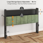 VINGLI Queen Size Headboard Only, Adjustable Upholstered Headboard with 2 Tier Shelves and Pegboard with Charging Stations and LED Lights, Modern Bed Headboard with Storage for Bedroom Decor
