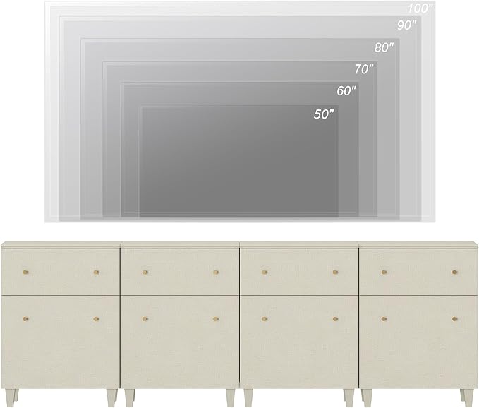 WAMPAT 4-in-1 Storage Cabinets for Living Room, 94.4" Sideboard with Drawers and Doors, Modern Beige Accent Cabinets with Adjustable Shelves for Dining Room, Hallway, Bedroom, 4 Packs