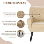 Dolonm Midcentury Modern Leather Accent Chair with Arms, Upholstered Reading Side Chair Tufted Back Decorative Wingback Chair for Living Room Bedroom (Khaki-PU)