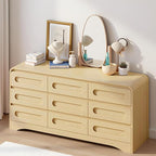 Dresser for Bedroom with 9 Drawers, 63" Large Modern Dressers & Chest of Drawers with Curved Profile Design, Wood Closet Clothes Storage Long Dressers Organizer for Bedroom Living Room Hallway, Oak