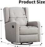 CANMOV Swivel Rocker Recliner Chair, Nursery Glider Chair, Nursery Rocking Chairs, Manual Reclining Chair, Grey