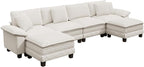 PHI VILLA Cloud Modular Couch Sets, 157.5" Sectional Sofa with U-Shaped Chaise Ottoman, 6-Seater Couches with Upholstered Deep Seat for Living Room, Chenille Corduroy Dual Fabric, Beige