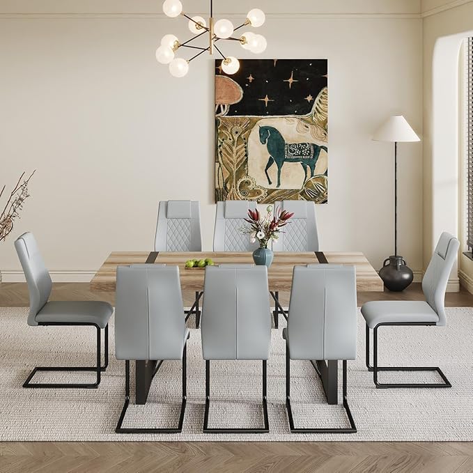 9 Piece Dining Table Set，Dining Room Table Set for 8，71'' Kitchen Table and PU Leather Chairs Set of 8，8 Chair Dining Table Set for Kitchen Dining Room