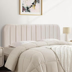 Upholstered Headboard - Striped Interval - Adjustable Height - Metal Legs - Bed Frame (Beige, King (U.S. Standard))