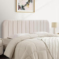 Upholstered Headboard - Striped Interval - Adjustable Height - Metal Legs - Bed Frame (Beige, Queen (U.S. Standard))