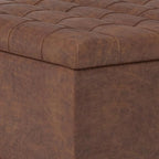 SIMPLIHOME Harrison 30 inch Wide Transitional Square Small Coffee Table Storage Ottoman in Distressed Saddle Brown Vegan Faux Leather, Assembled, for The Living Room and Bedroom