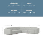 SIMPLIHOME Rex Corner Sectional Modular Sofa in 100% Recycled Polyester Tightly Woven Performance Fabric, Pale Grey, 116-inches Wide, Handcrafted Modern-Style L-Shaped Couch for Living Room