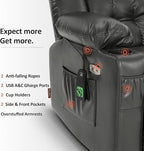 MCombo Dual Motor Small Power Lift Recliner Chair for Elderly, Lay Flat Lift Chair with Heat and Massage, Petite Lift Chair, Cup Holders, Faux Leather 7893 (Grey, Small)