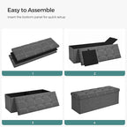 SONGMICS Mazie Collection - 43 Inches Ottoman Storage Bench, 35 Gal. Folding Chest with Breathable Linen-Look Fabric, Load up to 660 lb, for Entryway, Living Room, Bedroom, Dark Gray ULSF077G04