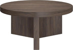 Henn&Hart 32" Fluted Round Low-Profile Coffee Table with Ribbed Pedestal Base Living Room, Family Room, Office, or Apartment, Alder Brown