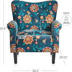 BELLEZE Modern Accent Chair for Living Room, High Back Linen Armchair with Wooden Legs, Upholstered Wingback Side Chair Padded Armrest Single Sofa for Living Room, Bedroom - Allston (Blue & Flower)