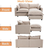 chairus 68" Love Seat Sofa with Ottoman Upholstered Linen Deep Seat Couch with Pillow Modular Oversized Couch Sleeper for Living Room, Bedroom, Reception Room, Apartment, 2-Seater/Oatmeal