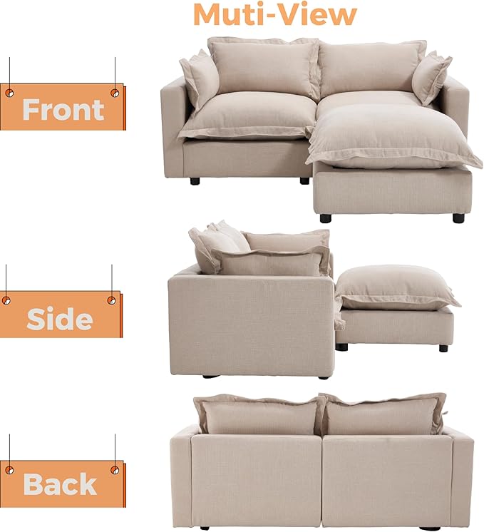 chairus 68" Love Seat Sofa with Ottoman Upholstered Linen Deep Seat Couch with Pillow Modular Oversized Couch Sleeper for Living Room, Bedroom, Reception Room, Apartment, 2-Seater/Oatmeal