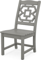 Martha Stewart by POLYWOOD Chinoiserie Outdoor Dining Side Chair, Slate Grey, Durable HDPE All-Weather, Comfortable Patio Seating with Latticework Back, Backyard, Garden Furniture, Made in The USA