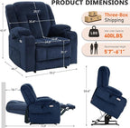 EONIX Lay Flat Power Lift Recliner Chair with Heat and Massage, Dual Motor Electric Lift Chair for Elderly for Postoperative Recovery, 400lbs Heavy Duty, Cup Holders, Lumbar Pillow, Navy Blue