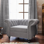 Living Room Chair, Modern Velvet Chesterfield Sofa Chair, Mid Century Single Sofa Couch Chair with Tufted Back and Rolled Arms, Accent Sofa Chair for Living Room Apartment, Grey