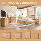 Farmhouse 6 Drawers Dresser for Bedroom, 48" Wide Large Dressers & Chests of Drawers w/Roman Column, Storage Dressers Organizer for Bedroom, Hallway, Living Room, Natrual