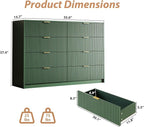 3-Piece Dresser Bedroom Set, 8 Drawer Dresser & 3 Drawer Nightstands with Gold Handles, Fluted Wood Chest of Drawers for Bedroom, Living Room, Entryway, Green