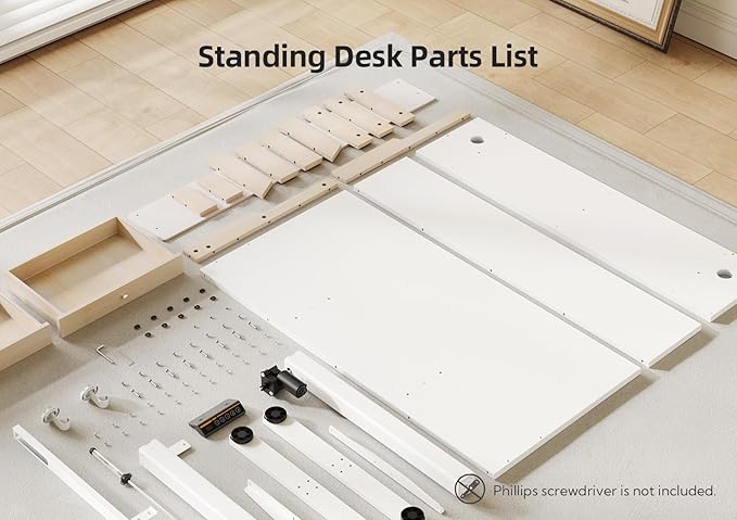 Claiks Electric Adjustable Standing Desk with Drawers, Sit Stand Up Desk with Storage Shelves & Wheels, 55 Inch White