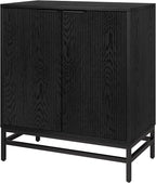 Henn&Hart 28" Fluted Wooden Accent Cabinet, Modern Ribbed Sideboard Buffet Cabinet with 2 Doors and an Adjustable Shelf for Living Room, Dining Room, Bedroom or Entryway, Black Grain