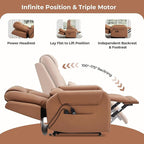 CHITA Electric Power Lift Recliner Chair for Elderly with Massage and Heat, Large Lay Flat Genuine Leather Recliner Chair with Cup Holders, USB Ports, Power Headrest, Independent Backrest, Saddle
