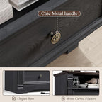 Yaamizz Farmhouse Nightstands with Charging Station, Table with Drawer and Storage Shelf, Wood Pilasters and Metal Handles, Vintage Design, Organizer for Bedroom, Hallway, Black