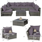 Tangkula 7 Pieces Patio Rattan Furniture Set, Patiojoy Outdoor Conversation Set with Cushions and Tempered Glass Coffee Table, All-Weather Sectional Sofa Set for Garden, Lawn, Backyard (Grey)