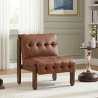 HEAH-YO Accent Chair Set of 1,Modern Vintage Living Room Chair for Bedroom with Button Tufted Back and Wood Legs,Upholstered Comfy Reading Chair for Makeup Vanity Cafe,PU Brown